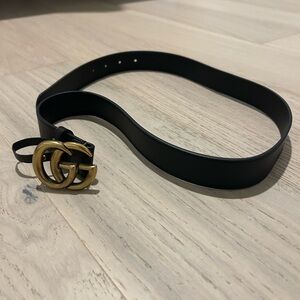 Gucci Black Leather Belt with Gold Buckle